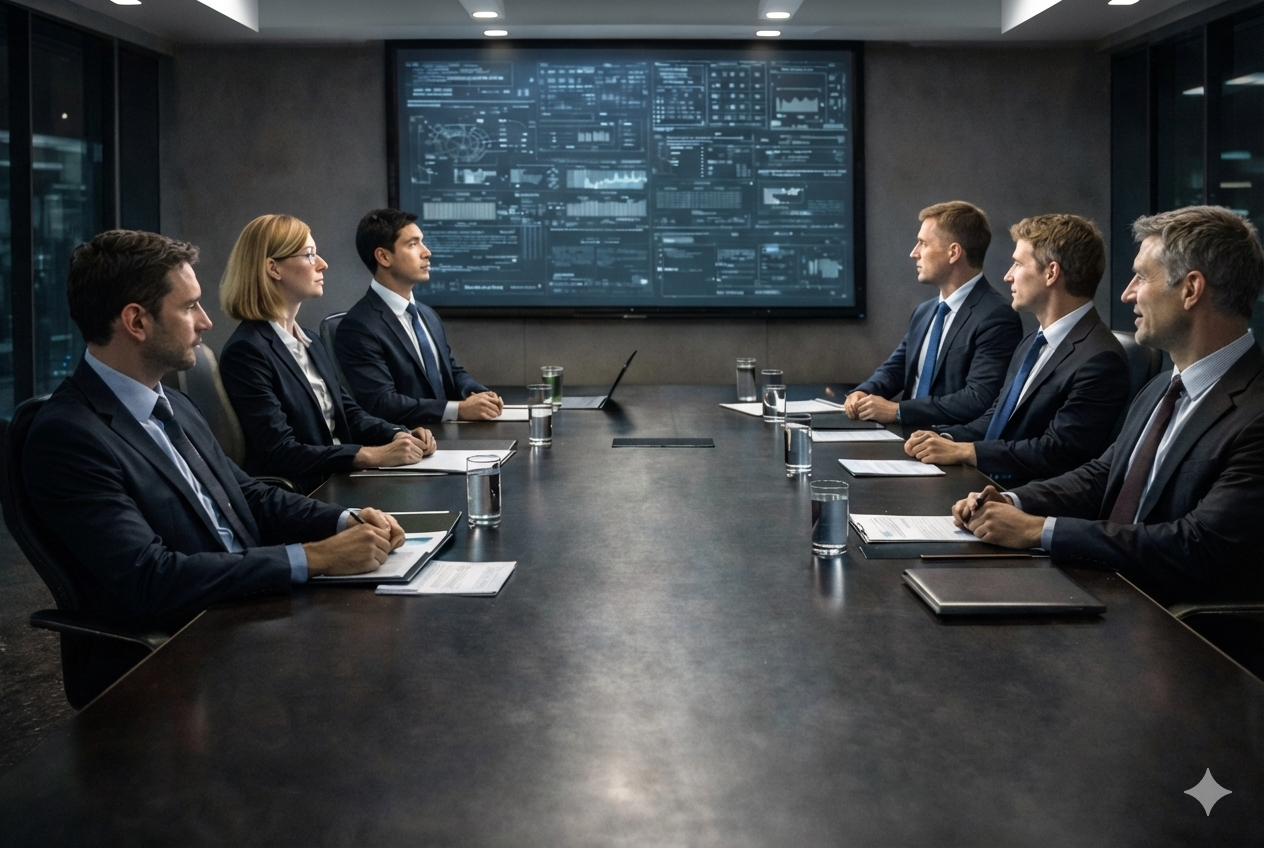 Boardroom with table and chairs